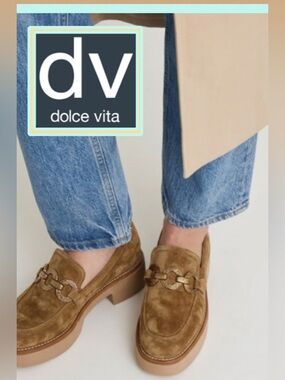🆕 DOLCE VITA women's sheena loafers chestnut brown suede chain detail 7.5